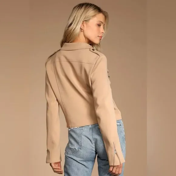 NWT Lulus Living On the Edge Taupe Moto Jacket | Small - Picture 3 of 8